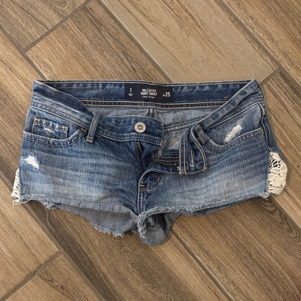 Hollister Distressed Blue Denim Shorts with Lace